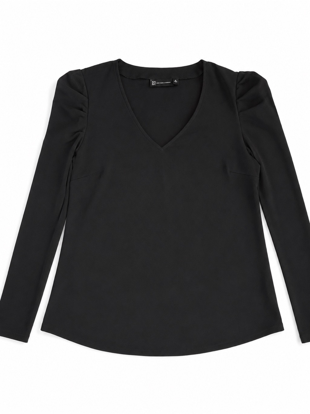 New York & Company Black V-Neck Long Sleeve Blouse